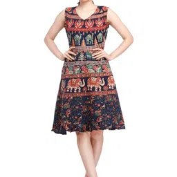 Exotic India Floral Printed Cotton Round Neck A-Line Dress-image-98