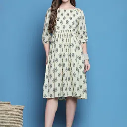 Rajnandini Women Cotton Floral Printed Fit and Flare Dress-image-13