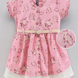 Enfance Girls Floral Printed Belted Gathered & Pleated A-Line Dress-picture-52