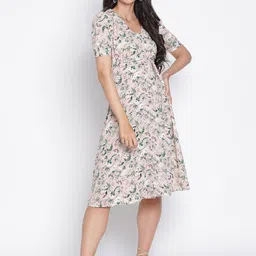 DRAAX Fashions Floral Printed V-Neck Tie-Ups A-Line Dress-image-15