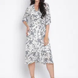 DRAAX Fashions Floral Printed Tie Up Ruffled A-Line Midi Dress-image-57