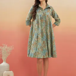 InWeave Floral Printed Shirt Collar A-Line Dress-picture-19