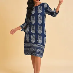 W Blue Ethnic Motifs Printed A-Line Dress-29