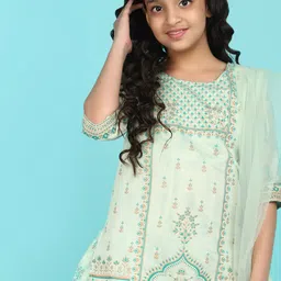 V-Mart Ethnic Motifs Print Three-Quarter Sleeves Round Neck A-Line Dress-image-99
