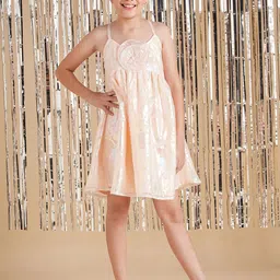 Cherry & Jerry Girls Self Design Shoulder Straps Sleeveless Embellished A-line Dress-picture-10