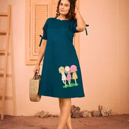 Curvy Lane Printed Round Neck Cotton A-Line Dress-57