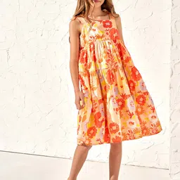 Angel & Rocket Girls Floral Printed Cotton Empire Dress-image-99