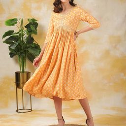 Rangita Ethnic Motifs Printed A-Line Midi Calf Length Ethnic Dress-image-69