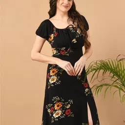 IUGA Floral Printed Square Neck Puff Sleeves Sheath Dress-image-12