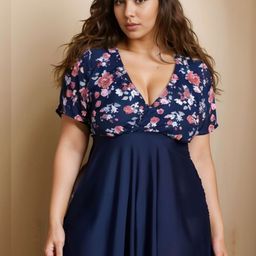 WomanLikeU Plus-Size Floral Printed Swim Dress-picture-14