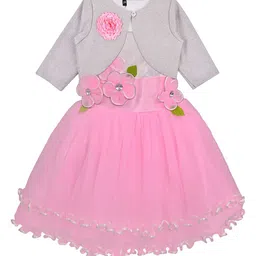 Wish Karo Pink & White Colourblocked Net Dress With Jacket-image-51