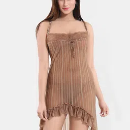 Be You Self Design Shoulder Straps Net Baby Doll With Brief-picture-10