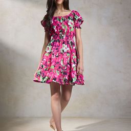 Virgio Floral Printed Tiered Cotton A-Line Dress-image-34