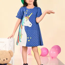 LilPicks Girls Graphic Printed Puffed Sleeves Cotton A-Line Dress-image-92