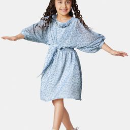 Peppermint Girls Abstract Printed Extended Sleeves Chiffon A-Line Dress-picture-13