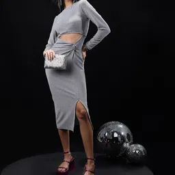 Tokyo Talkies Grey Cut Out Midi Bodycon Dress-image-82