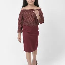 Eavan Girls Off-Shoulder Net Sheath Dress-image-13