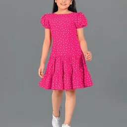 FASHION DREAM Polka Dot Print Puff Sleeve Chiffon Drop-Waist Dress-19