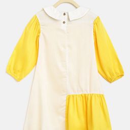 am ma Peach-Coloured & Yellow Drop-Waist Cotton Dress-image-69