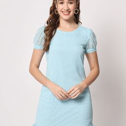 D 'VESH Self Design Puff Sleeves Georgette Sheath Dress-image-29