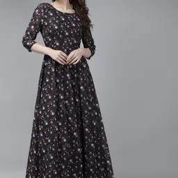 PANIT Black & Pink Floral Georgette Maxi Ethnic Dress-picture-21