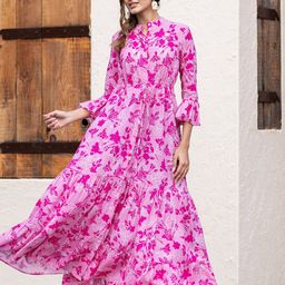 Ambraee Floral Printed Tiered Fit & Flare Maxi Dress-36