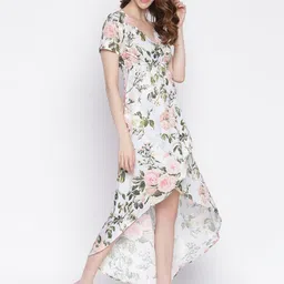 IQRAAR Grey Floral Midi Dress-image-34