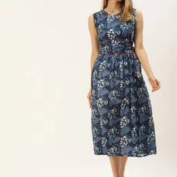 Maaesa Floral Printed Belted Midi Dress-picture-21