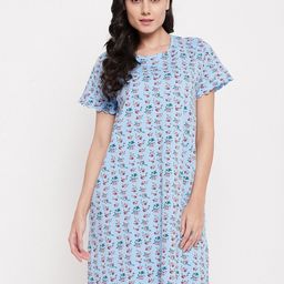 Clovia Blue & Pink Floral Print Short Night Dress-image-47