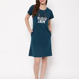 Clovia Printed Cotton T-shirt Nightdress-image-16