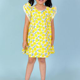LIL DRAMA Girls Graphic Printed Cotton Flutter Sleeves A-Line Dress-image-52