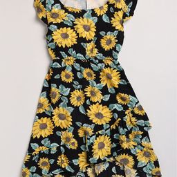 Lazy Shark Girls Black & Yellow Floral Print Dress-5