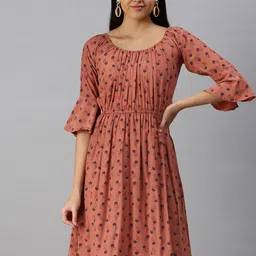 SHOWOFF Floral Printed Bell Sleeves Fit & Flare Dress-image-98