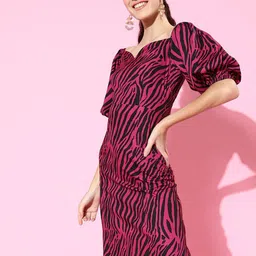 Sera Animal Printed Crepe A-Line Dress-image-37