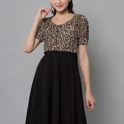emeros Animal Printed Puff Sleeves Fit & Flare Dress-image-86