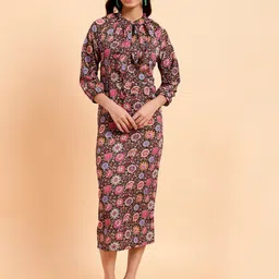 MINT STREET Floral Printed Tie Up Neck Crepe Sheath Dress-picture-5