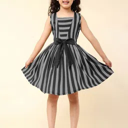 A T U N Grey Striped Crepe Dress-image-53