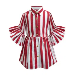 A T U N Red & White Striped Pure Cotton Shirt Dress-picture-14