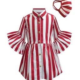 A T U N Red & White Striped Shirt Dress & 2-Ply Cotton Mask-image-77