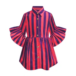 A T U N Red Striped Shirt Dress-image-92