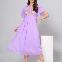 JC4U Floral Embroidered Flutter Sleeve Chiffon Empire Maxi Dress-image-37