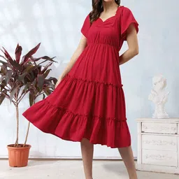 BAESD Sweetheart Neck Flared Sleeve Tiered Gathered Fit and Flare Midi Dress-image-29