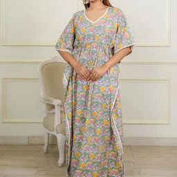 MOTHERHOOD BY SNEHAL Women Floral Printed Maternity Cotton Kaftan Maxi Dress-picture-39