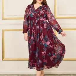 Styli Plus Size Floral Printed Puff Sleeves Empire Midi Dress-picture-56