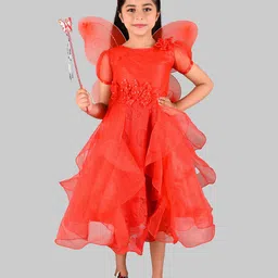 ahhaaaa Kids Red Self Design Cotton Gown Maxi Dress-picture-3