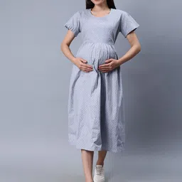 NIGHTSPREE Striped Maternity Empire Midi Dress-picture-26