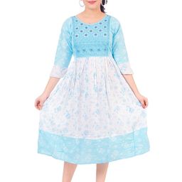 BAESD Girls Floral Round Neck Semi Sheer Empire Midi Dress-image-78