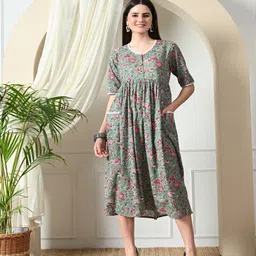 DECKEDUP Women Floral Print Empire Midi Dress-image-90