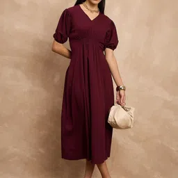 all about you Puff Sleeves Empire Midi Dress-image-19