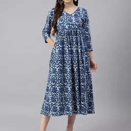 KALINI V-Neck Ethnic Motifs A-Line Midi Dress-image-17